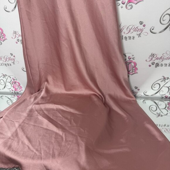Paper heart dress long slip blush pink shimmer silky maxi leg slit v neck luxe - Picture 9 of 12